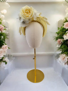 Yellow and ivory Flower Fascinator Headband - Elegant Headband for Weddings and Races