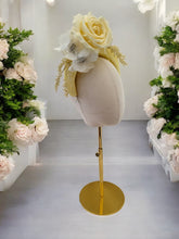 Load image into Gallery viewer, Yellow and ivory Flower Fascinator Headband - Elegant Headband for Weddings and Races