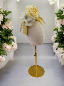Yellow and ivory Flower Fascinator Headband - Elegant Headband for Weddings and Races