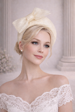 Load image into Gallery viewer, Ivory Bow Fascinator Headband — 7 cm Tall Halo Race Day Headpiece