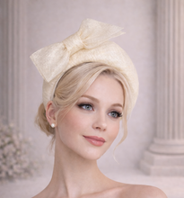Load image into Gallery viewer, Ivory Bow Fascinator Headband — 7 cm Tall Halo Race Day Headpiece