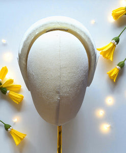 Ivory Bow Ridged Headband Fascinator, with Back Bow, 8 cm wide