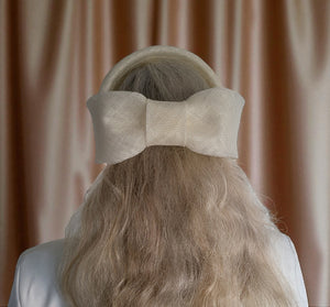 Ivory Bow Ridged Headband Fascinator, with Back Bow, 8 cm wide