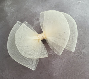 Ivory Double Bow Fascinator, Hair Clip,