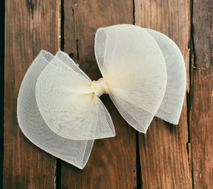 Ivory Double Bow Fascinator, Hair Clip,