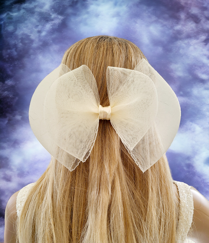 Ivory Double Bow Fascinator, Hair Clip,