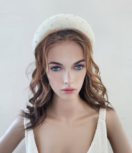Load image into Gallery viewer, Ivory Crystal Veiled Fascinator, Wedding Headband, 6.5 cms Wide