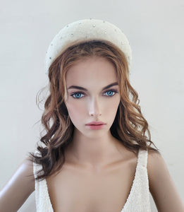 Ivory Crystal Veiled Fascinator, Wedding Headband, 6.5 cms Wide