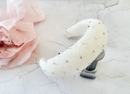 Ivory Crystal Veiled Fascinator, Wedding Headband, 6.5 cms Wide