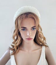 Load image into Gallery viewer, Ivory Crystal Veiled Fascinator, Wedding Headband, 6.5 cms Wide