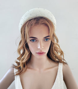 Ivory Crystal Veiled Fascinator, Wedding Headband, 6.5 cms Wide