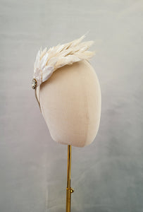 Ivory Feather Headband, Fascinator, Headpiece, Bridal, Races with Rhinestone Diamante