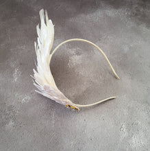 Load image into Gallery viewer, Ivory Feather Headband, Fascinator, Headpiece, Bridal, Races with Rhinestone Diamante