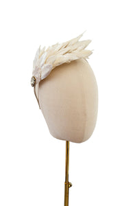 Ivory Feather Headband, Fascinator, Headpiece, Bridal, Races with Rhinestone Diamante