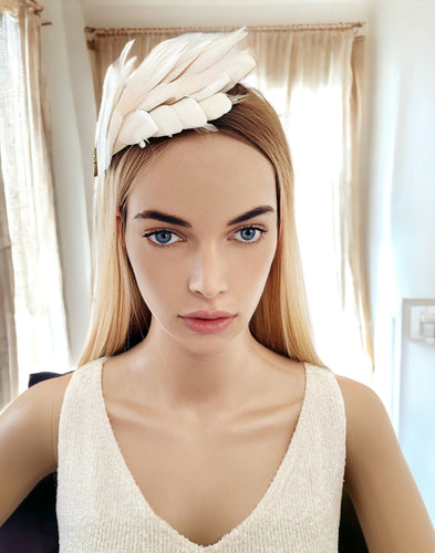 Ivory Feather Headband, Fascinator, Headpiece, Bridal, Races with Rhinestone Diamante