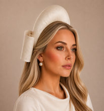 Load image into Gallery viewer, Ivory Back Bow Headband Fascinator – Elegant Races Hat - Halo style