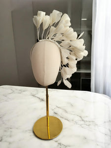 Ivory Feather Flower Headband Fascinator – Extra Tall Bridal Wedding Hat, Elegant Headpiece