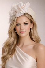 Load image into Gallery viewer, Ivory Flower Halo Crown Fascinator Headband — Lightweight Wedding and Races Headpiece