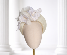 Load image into Gallery viewer, Ivory Flower Halo Crown Fascinator Headband — Lightweight Wedding and Races Headpiece