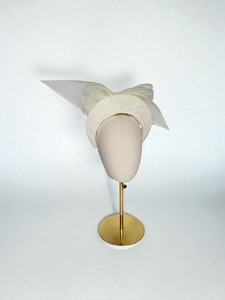 Pink Bow Headband Ivory Fascinator, on a Sinamay Halo Base, Back Bow colour options