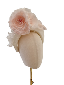 Ivory and Pink Flower Fascinator Headband, Races Headpiece,