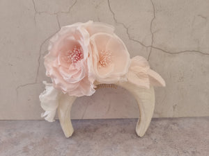 Ivory and Pink Flower Fascinator Headband, Races Headpiece,