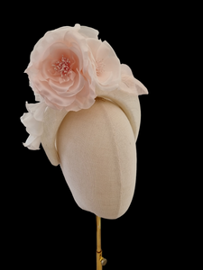 Ivory and Pink Flower Fascinator Headband, Races Headpiece,
