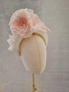 Ivory and Pink Flower Fascinator Headband, Races Headpiece,