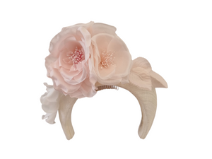 Ivory and Pink Flower Fascinator Headband, Races Headpiece,