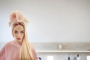 Ivory and Pink Flower Fascinator Headband, Races Headpiece,