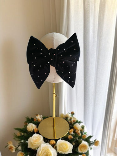 Large Black Velvet Bow with Scattered Diamante