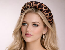 Load image into Gallery viewer, Leopard Velvet Padded Headband — Tall 4 cm Statement Alice Band