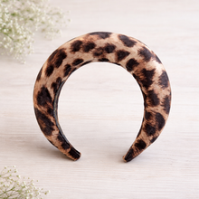 Load image into Gallery viewer, Leopard Velvet Padded Headband — Tall 4 cm Statement Alice Band