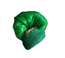 Load image into Gallery viewer, Green Percher Pillbox Hat with Rhinestone Detail and Silk Abaca Swirl