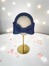 Load image into Gallery viewer, Navy Blue Bow Ridged Headband Fascinator, with Back Bow, 8 cm wide