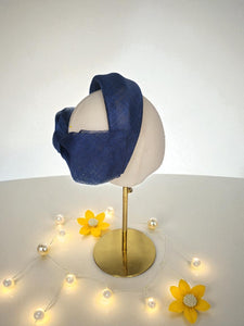 Navy Blue Bow Ridged Headband Fascinator, with Back Bow, 8 cm wide