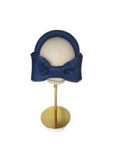 Load image into Gallery viewer, Navy Blue Bow Ridged Headband Fascinator, with Back Bow, 8 cm wide