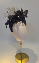 Load image into Gallery viewer, Navy Blue Fascinator Headband, Silk Lily Flower – 5.5cm Wide Races Hat