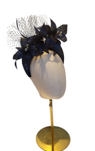 Load image into Gallery viewer, Navy Blue Fascinator Headband, Silk Lily Flower – 5.5cm Wide Races Hat