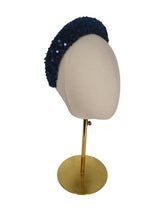 Load image into Gallery viewer, Navy Sequin Padded Headband, Plush Domed Velvet Band, 4 cm Wide