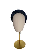 Load image into Gallery viewer, Navy Sequin Padded Headband, Plush Domed Velvet Band, 4 cm Wide