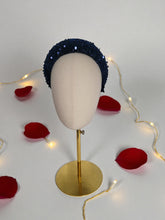 Load image into Gallery viewer, Navy Sequin Padded Headband, Plush Domed Velvet Band, 4 cm Wide