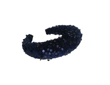 Load image into Gallery viewer, Navy Sequin Padded Headband, Plush Domed Velvet Band, 4 cm Wide