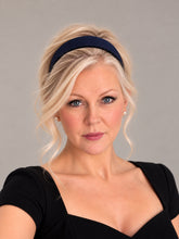 Load image into Gallery viewer, Blue Velvet Alice Band Headband — Flat Style with Size Options
