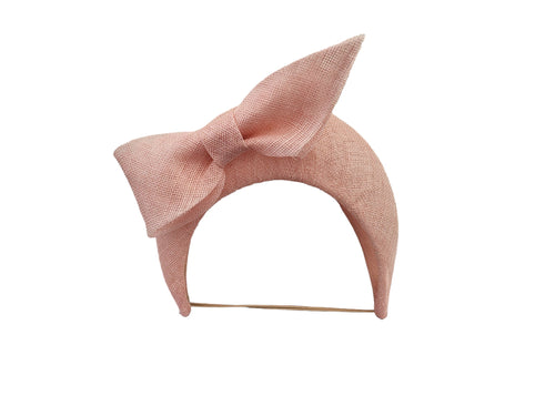 Pale Pink Bow Fascinator 7 cms Tall Headband, Halo Shape, Races Headpiece