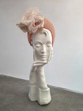 Load image into Gallery viewer, Pale Pink Fascinator 7 cms Tall Headband, with Flowers and Veiling, Halo Shape
