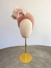Load image into Gallery viewer, Pale Pink Fascinator 7 cms Tall Headband, with Flowers and Veiling, Halo Shape
