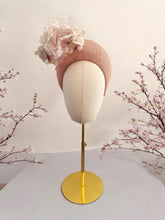 Load image into Gallery viewer, Pale Pink Fascinator 7 cms Tall Headband, with Flowers and Veiling, Halo Shape