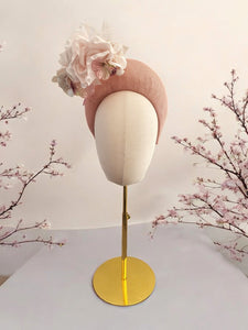 Pale Pink Fascinator 7 cms Tall Headband, with Flowers and Veiling, Halo Shape