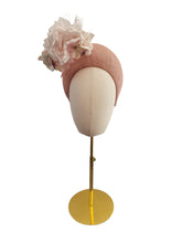 Load image into Gallery viewer, Pale Pink Fascinator 7 cms Tall Headband, with Flowers and Veiling, Halo Shape